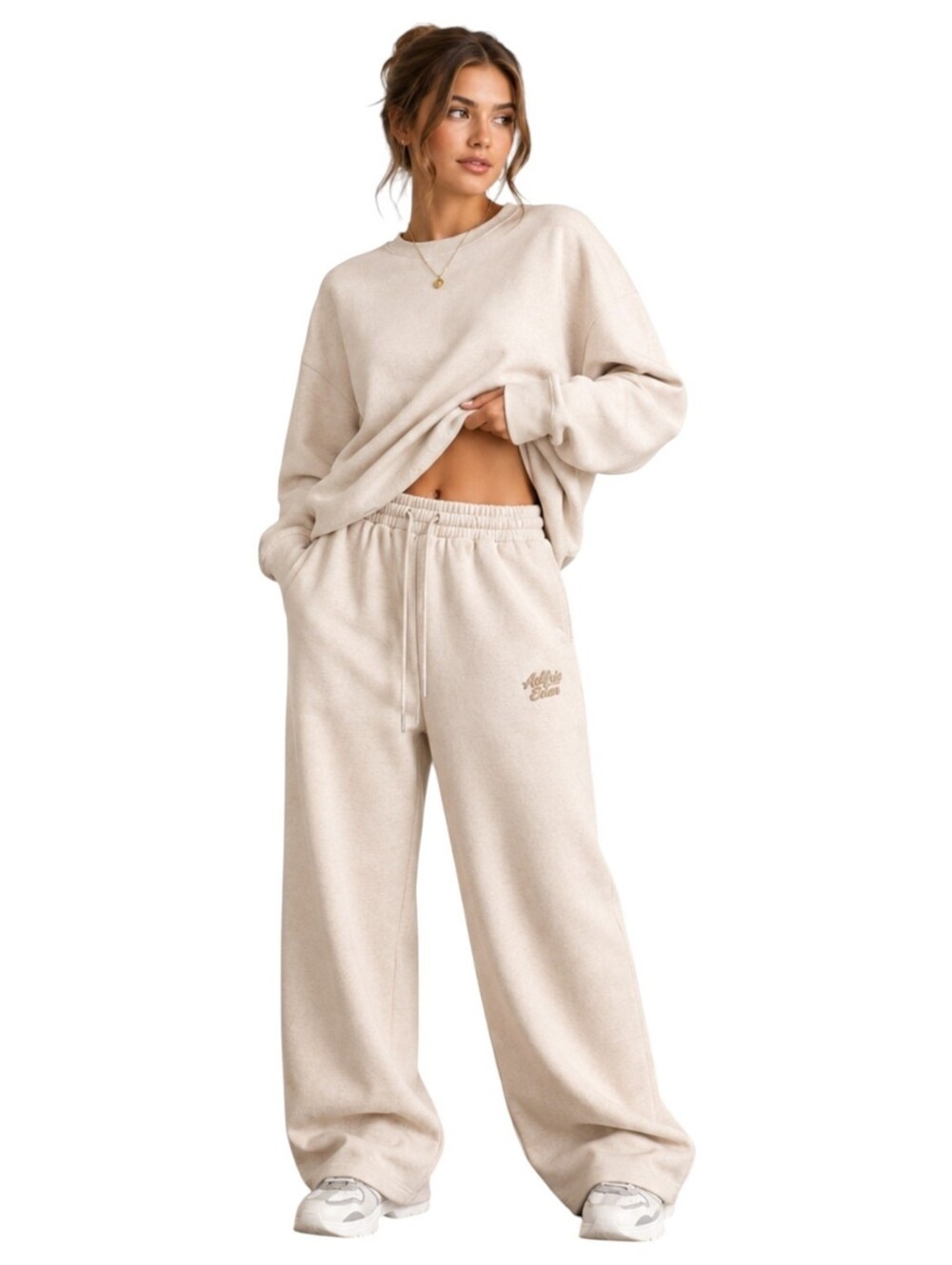 Aelfric Eden Heavyweight Wide Leg Fleece Sweatpants Beige Women's Large